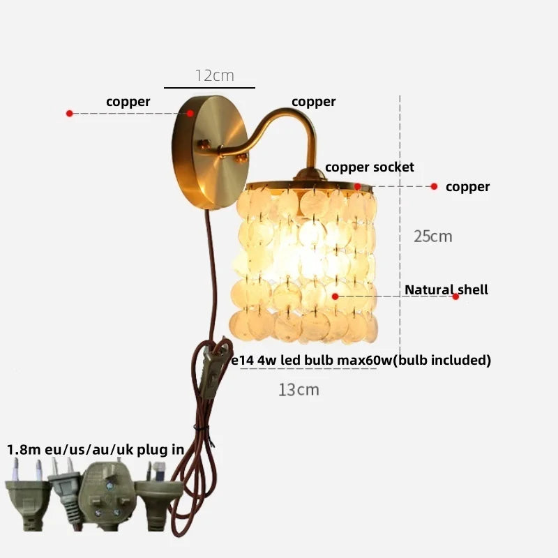 Decorbites™ Kristall Vintage LED Wandlampen mit Zugschalter Luxus Kupfer E14 Treppenlicht