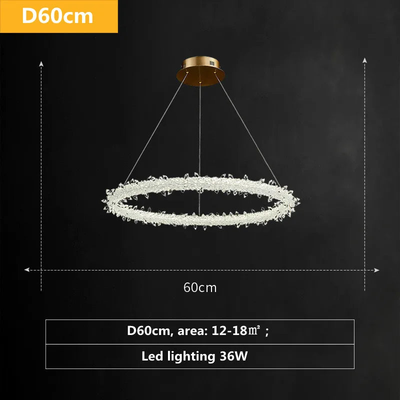 Gold Crystal Pendant Light Art Deco 4-Ring D100cm