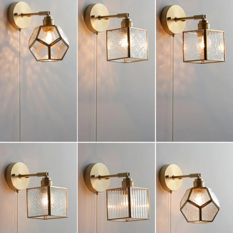 Decorbites™ Japanischer Stil LED-Wandleuchte mit klarem Glas und Zugschalter Nachttischlampe