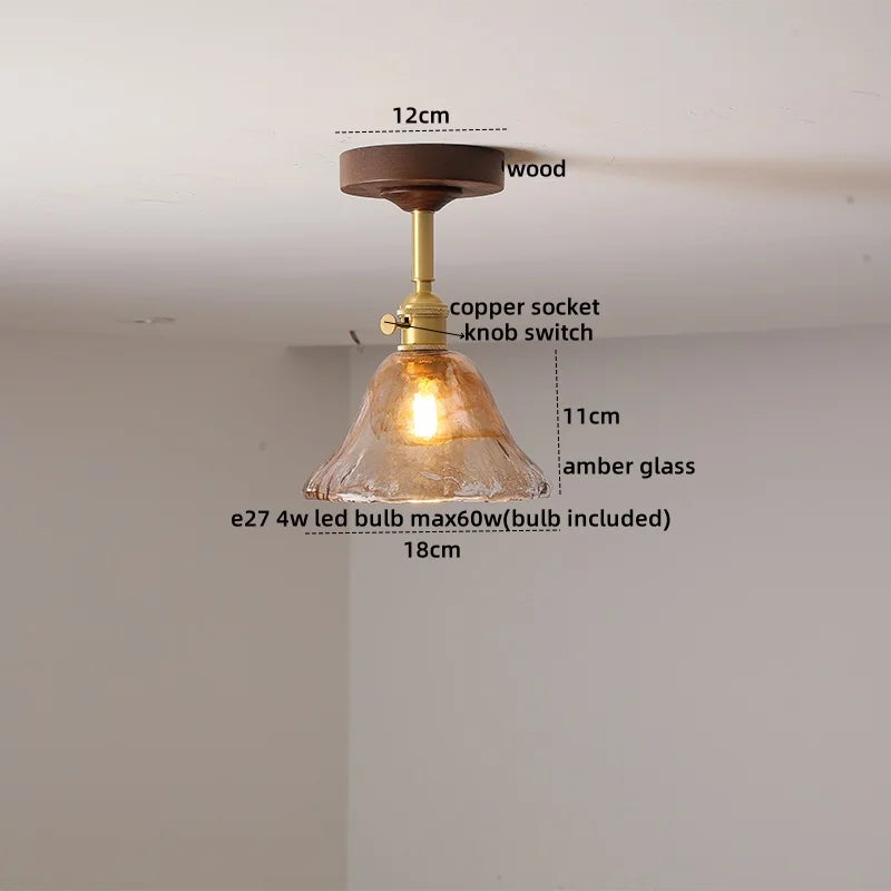 Nordic Glass Wood Ceiling Light For Foyer