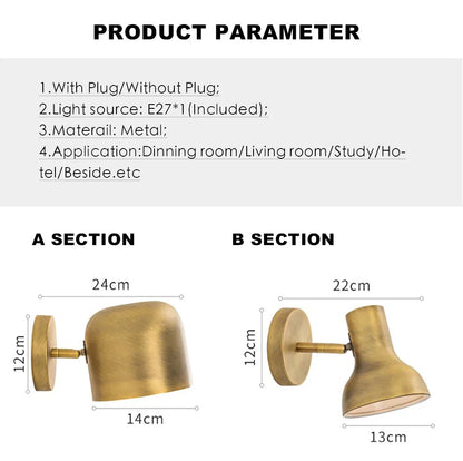 Decorbites™ Gold-Eisen Vintage Wandlampe, moderner amerikanischer Stil, LED-Spiegellicht E27