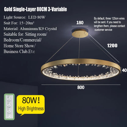 DecorBites™ Crystal LED Chandelier Circle Hanging Lamp - Modern Luxury Dimmable Lighting
