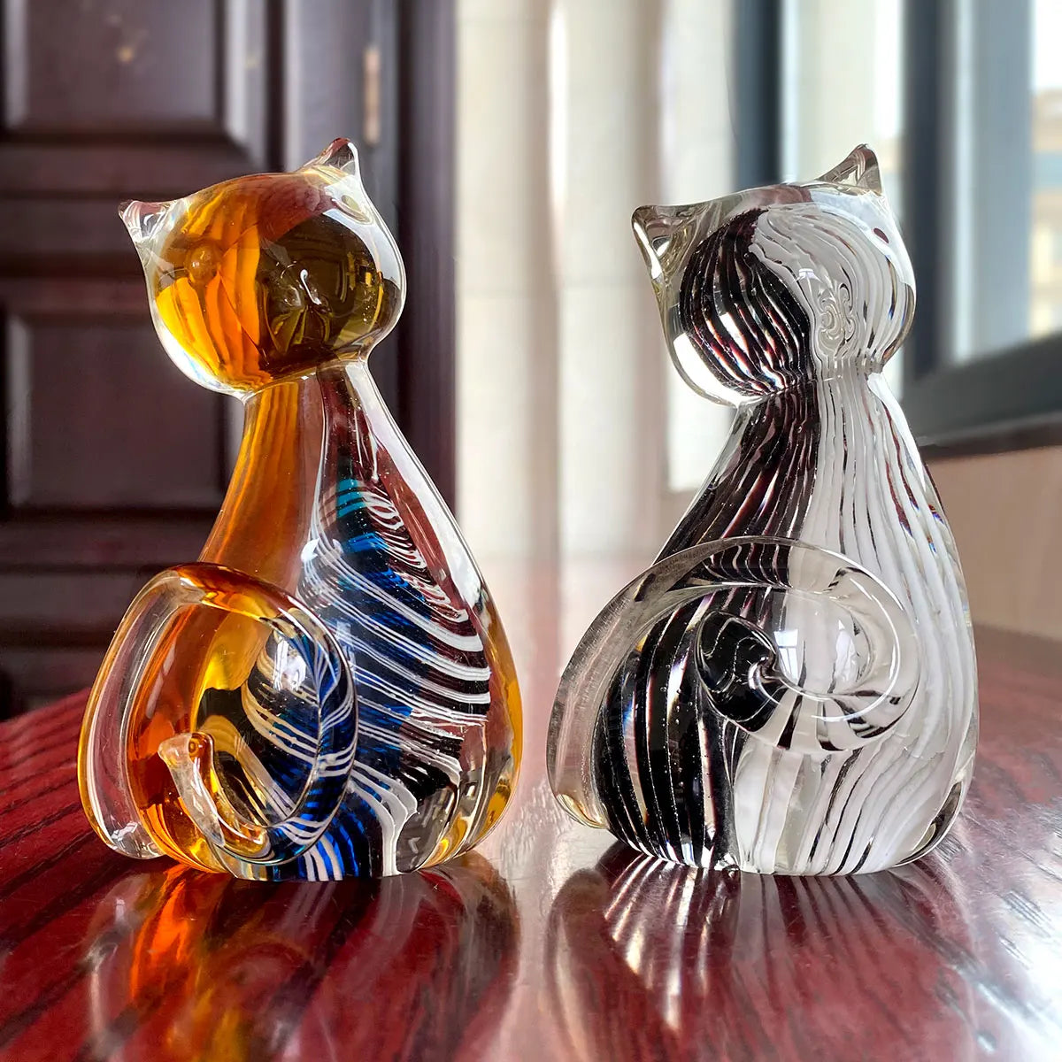 Decorbites™ Handgeblasene Glas-Katzenfigur, Moderne Kunst-Kristallskulptur, Süßes Ornament