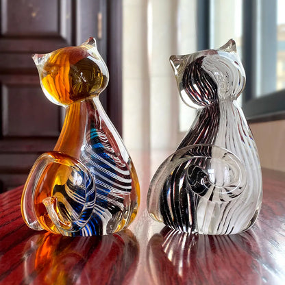 Decorbites™ Handgeblasene Glas-Katzenfigur, Moderne Kunst-Kristallskulptur, Süßes Ornament