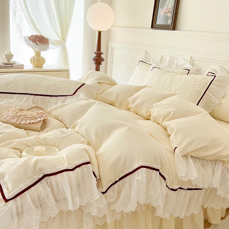 Solid Ruffles Cotton Bedding