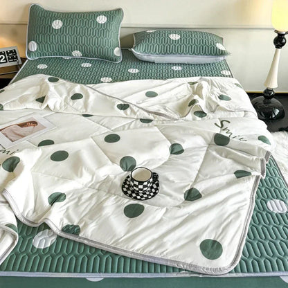 DecorBites™ Double-Sided Cool Comforter Set: Ice Silk Duvet, Fitted Sheet, Pillowcase