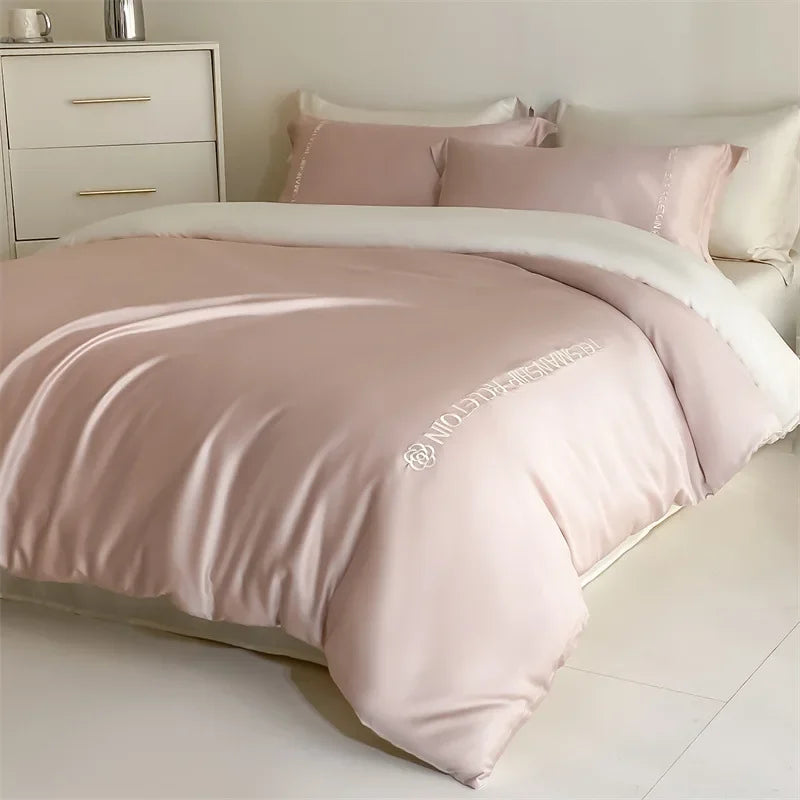 DecorBites™ Cotton Embroidery Bedding Set, 4Pcs Duvet Cover Kit for Double Bed