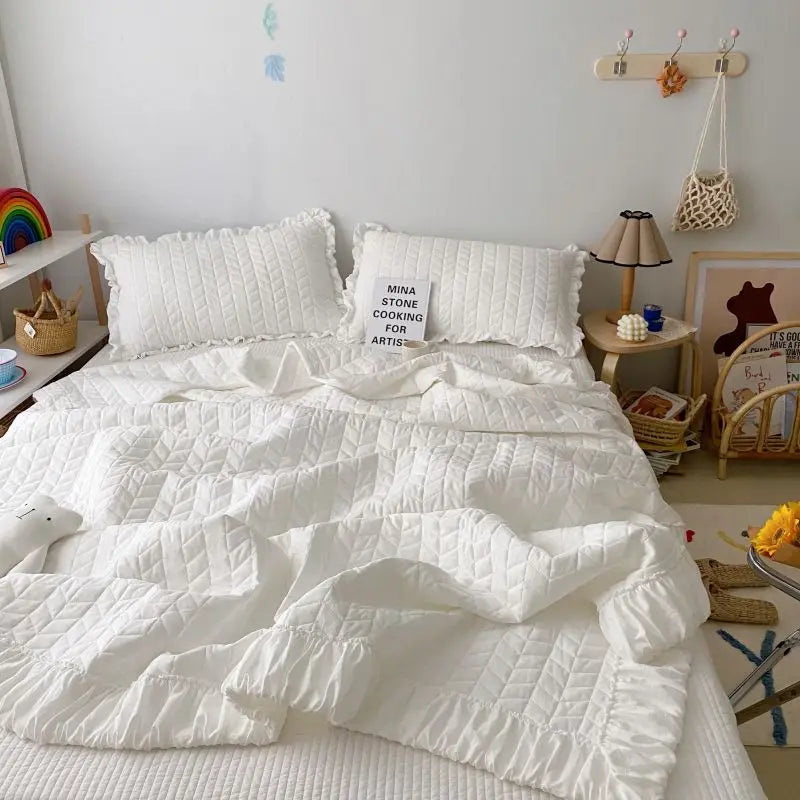 Decorbites™ Koreanischer Stil gewaschene einfarbig gequiltete Decke für Sommer-Bettüberwurf