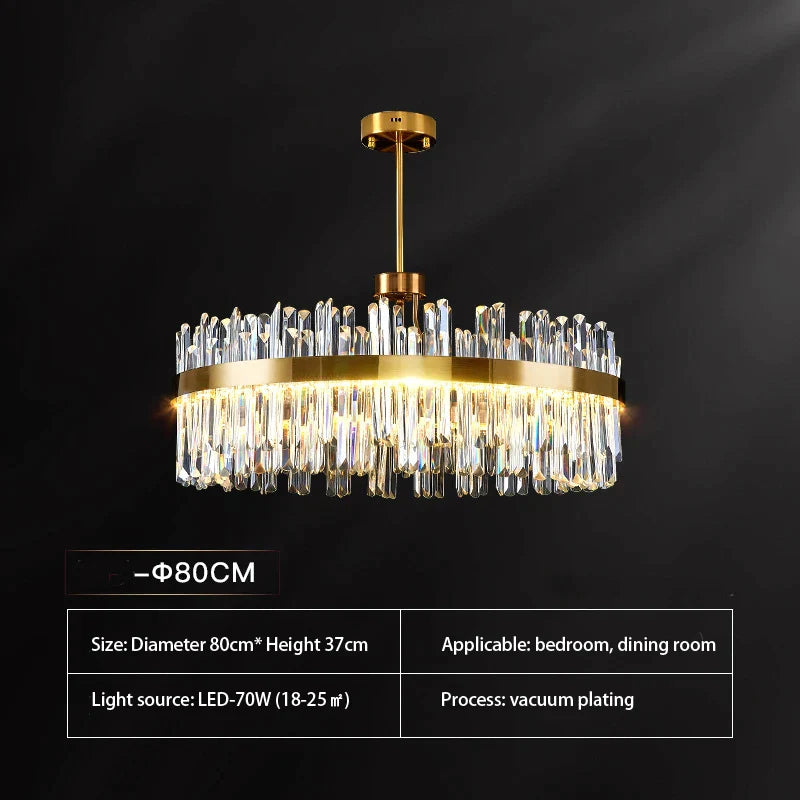 DecorBites™ Gold Round Crystal Pendant Light Chandelier for Bedroom and Living Room