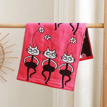 Decorbites™ Kinder-Cartoon-Gesichtstücher - Set aus 3 | Katzen-Motiv | 100% Baumwolle | 25*50cm