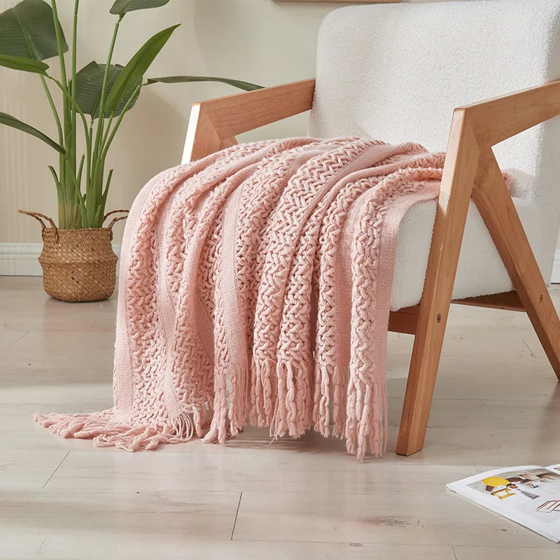 Decorbites™ Gestrickte Quasten-Decke: Gemütliche Einheitsfarbe für Sofa, Bett oder Ferienwohnung