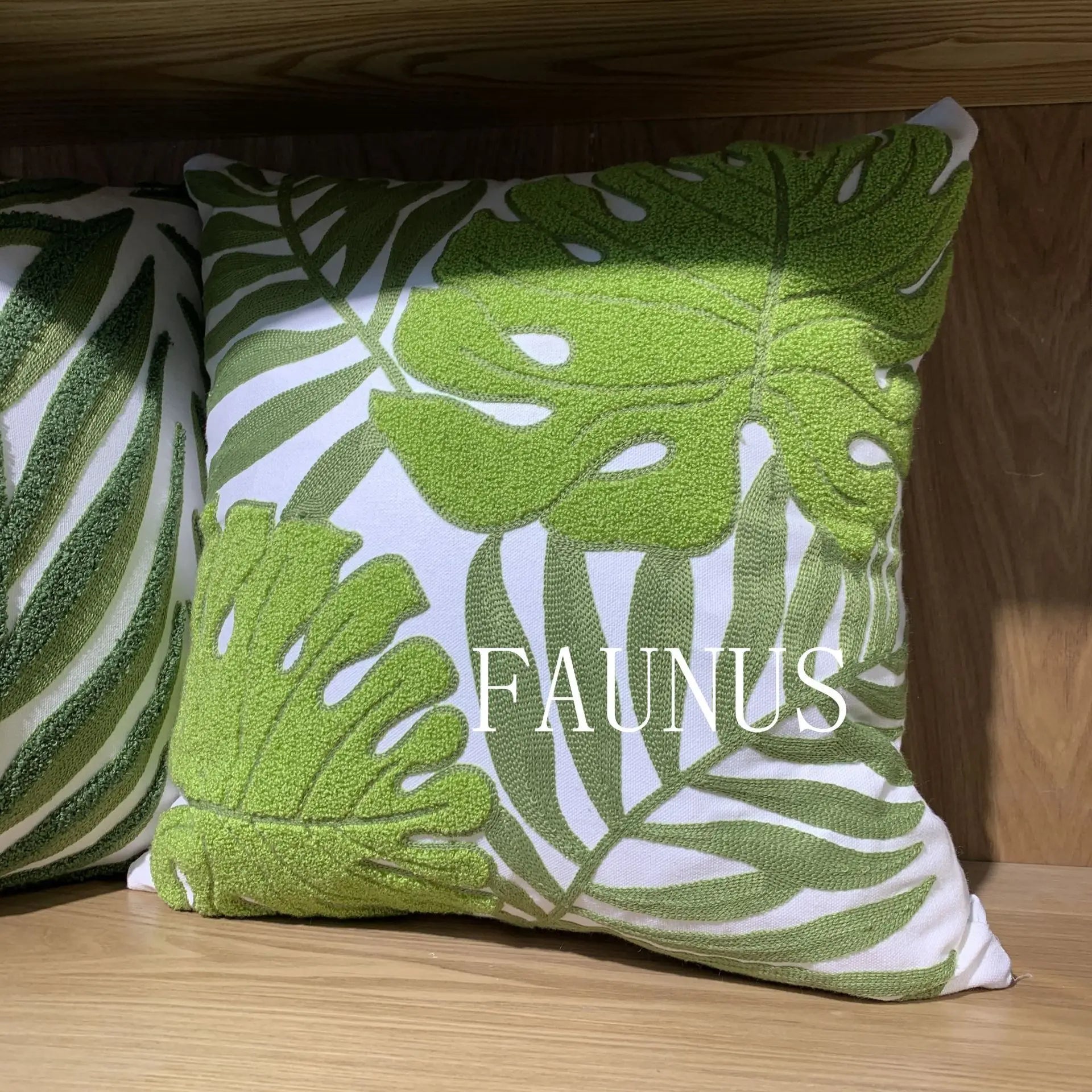 Leaf Embroidered Cotton Cushions