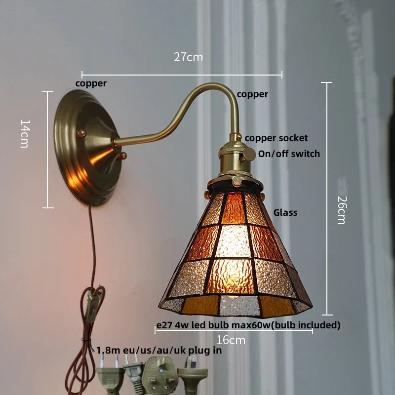 Decorbites™ Grünes Glas LED Wandapplikation mit Kupferknopf-Schalter Vintage-Loft-Treppenlicht