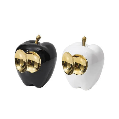 Decorbites™ Goldener Apfel-Skulptur: Abstrakte Keramik-Handarbeit Simuliertes Frucht-Figur Heimdekoration.
