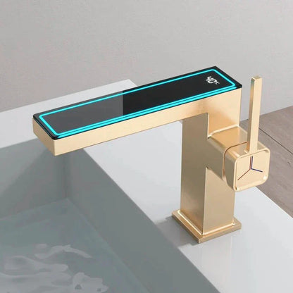 Decorbites™ Gun-Grau Digitales Display Beckenarmatur: Moderne Schwarze Badezimmer-Waschbeckenarmatur mit Temperaturanzeige