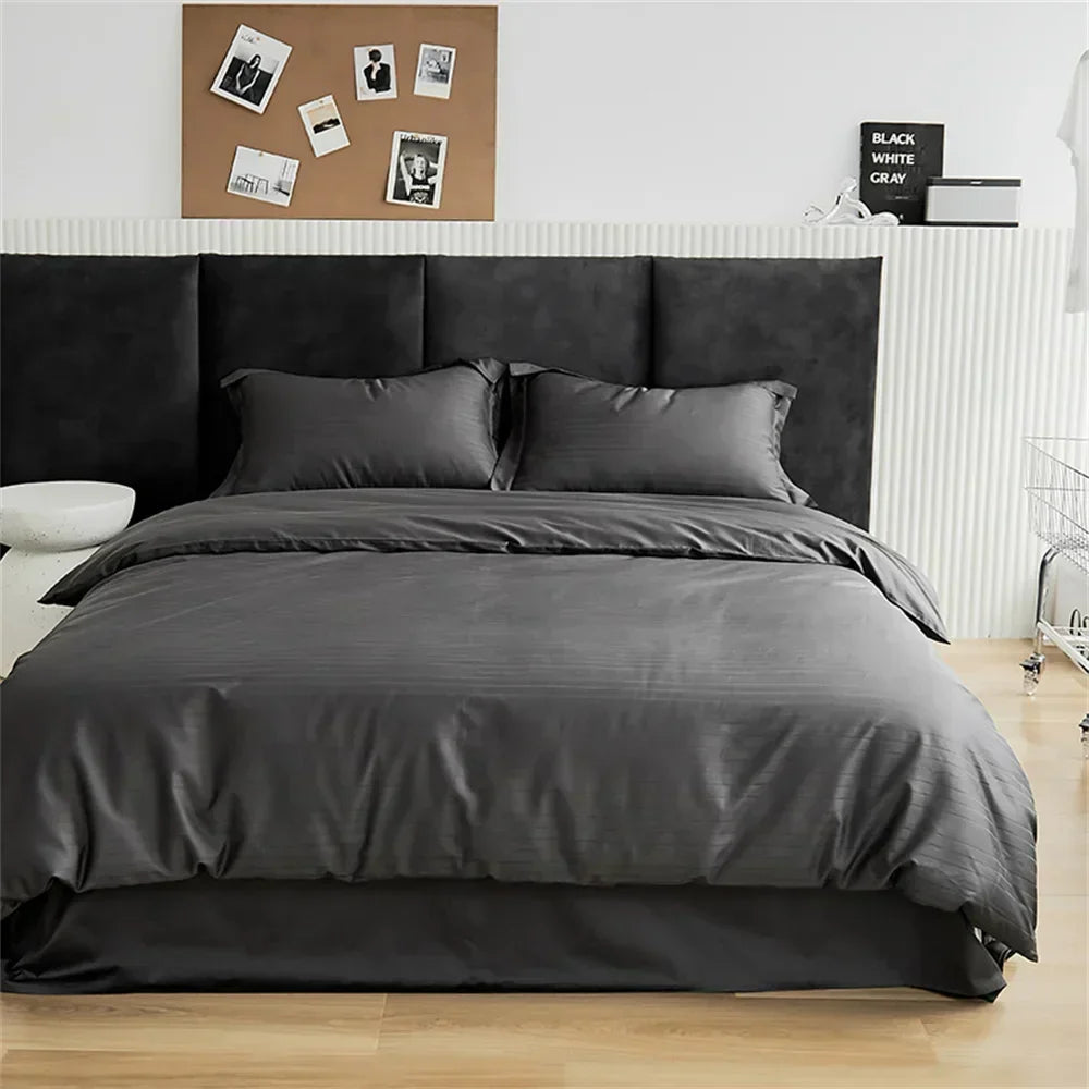 Decorbites™ Graue Linien Streifen Bettbezug-Set Baumwolle Satin Jacquard Queen King Größe
