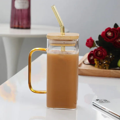 DecorBites™ 400ml Square Glass Mug, Microwave Safe, Transparent, Party Beer Coffee Cup