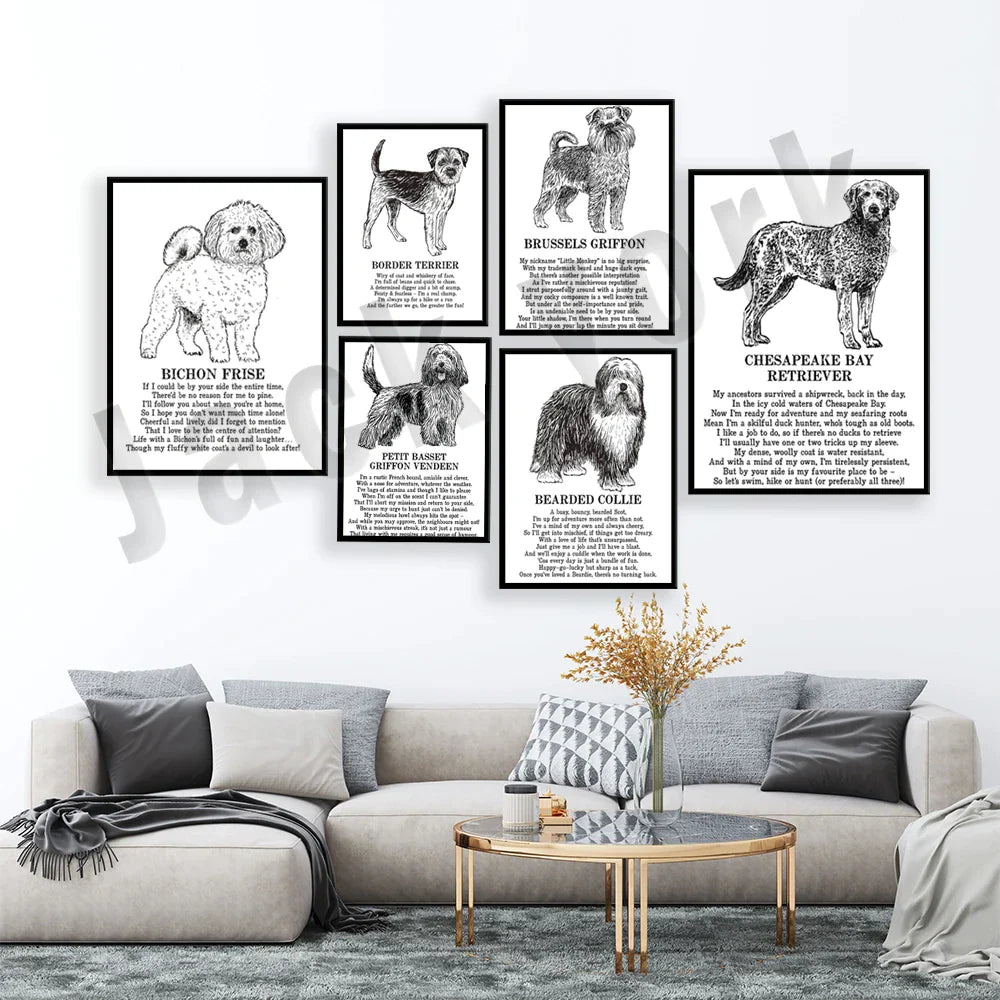 Decorbites™ Hunderassen-Poster: Chinesischer Nackthund, Chesapeake Bay Retriever, Brüsseler Griffon, + Mehr