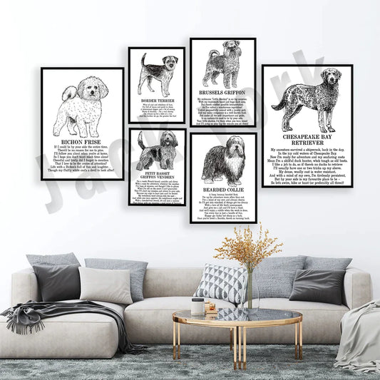 Decorbites™ Hunderassen-Poster: Chinesischer Nackthund, Chesapeake Bay Retriever, Brüsseler Griffon, + Mehr