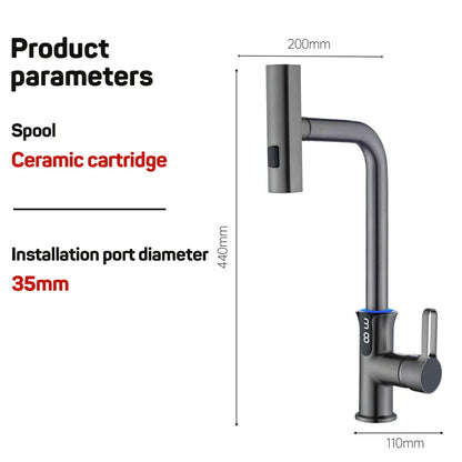 Decorbites™ Digital-Display-Wasserfall-Küchenspüle-Armatur mit herausziehbarem Sprühdüse
