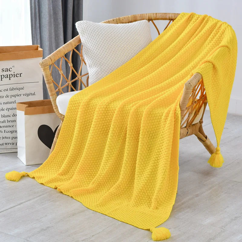 Decorbites™ Gestrickte Sofawurfdecke mit Fransen-Garn