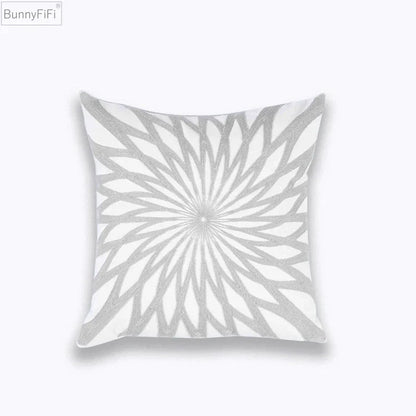 DecorBites™ Geometric Embroidered Cushion Cover Light Grey Cotton 45x45cm