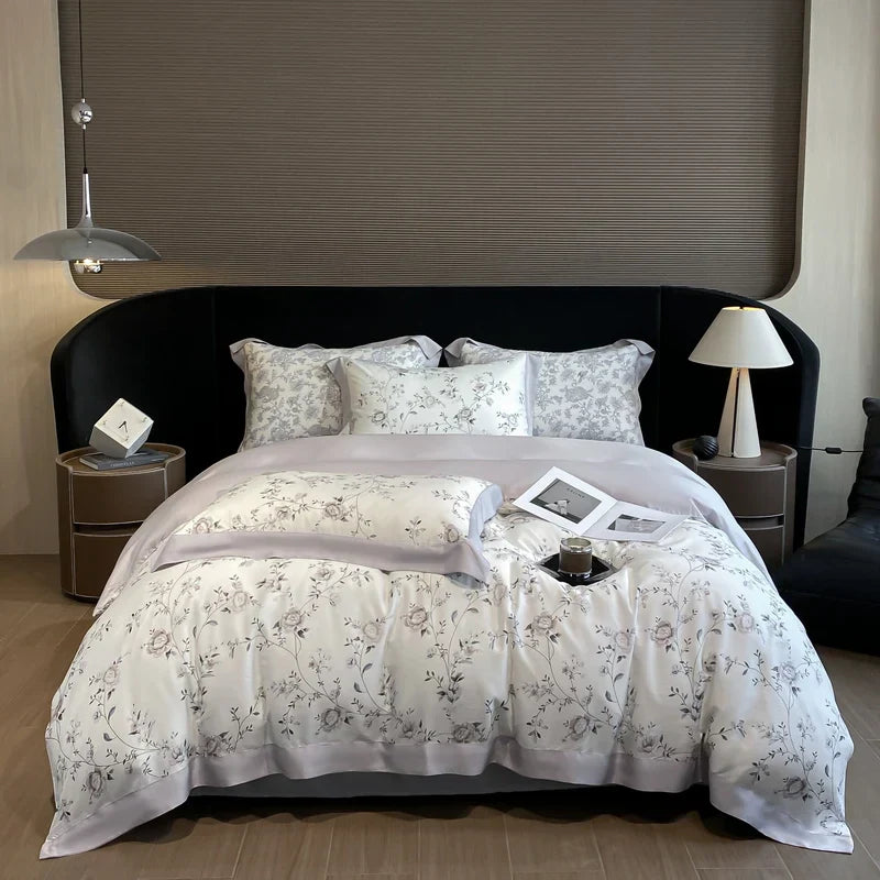 Decorbites™ Bettwäsche-Set aus Eukalyptusfasern Blumenmuster: Bettbezug, Bettlaken, Kissenbezug – 4 Teile