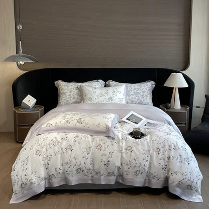 Decorbites™ Bettwäsche-Set aus Eukalyptusfasern Blumenmuster: Bettbezug, Bettlaken, Kissenbezug – 4 Teile