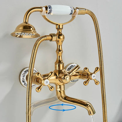 Decorbites™ Golden Schwarzer Badewannenarmatur mit Handbrause und drehbarem Auslauf