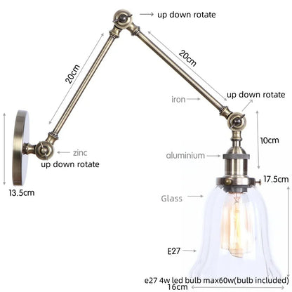 Decorbites™ Industrielle Schwenkbare Loft-Lampe mit Vintage-Design und klarem Glas-Spiegel-Licht