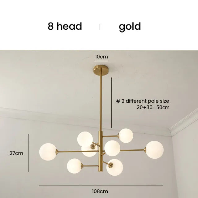 Decorbites™ Elegante Schwarz-Gold-Glas-Kugel-LED-Deckenleuchter für Zuhause | Moderne Pendelleuchte für Wohn-, Ess- und Schlafzimmer