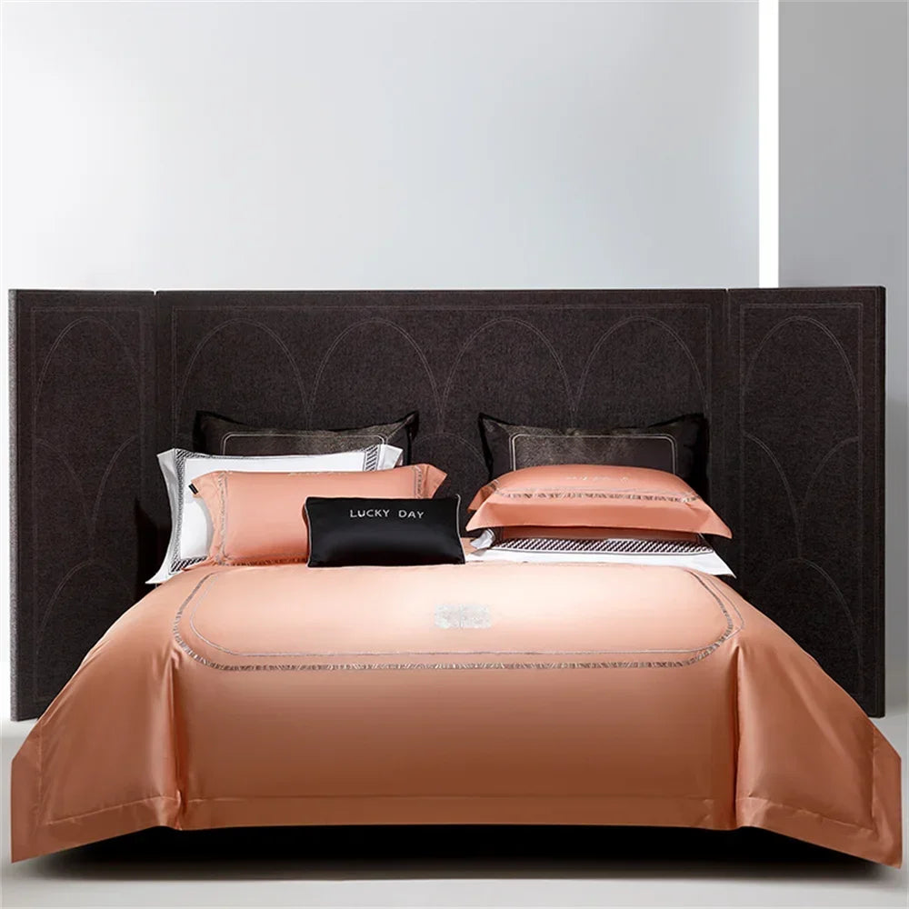 Decorbites™ Baumwoll-Satin-Jacquard-Stickerei-Bettwäsche-Set mit elastischem Spannbettlaken & Daunendeckelbezug