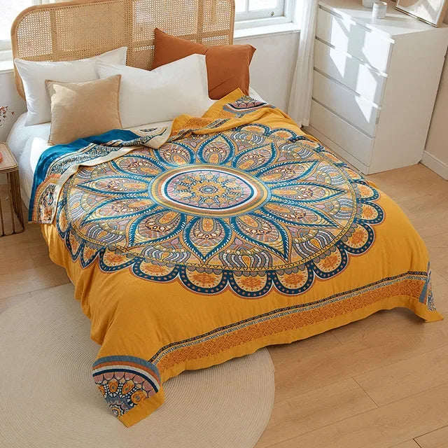 DecorBites™ Japanese Cotton Gauze Flower Blanket: Soft and Breathable Summer Throw
