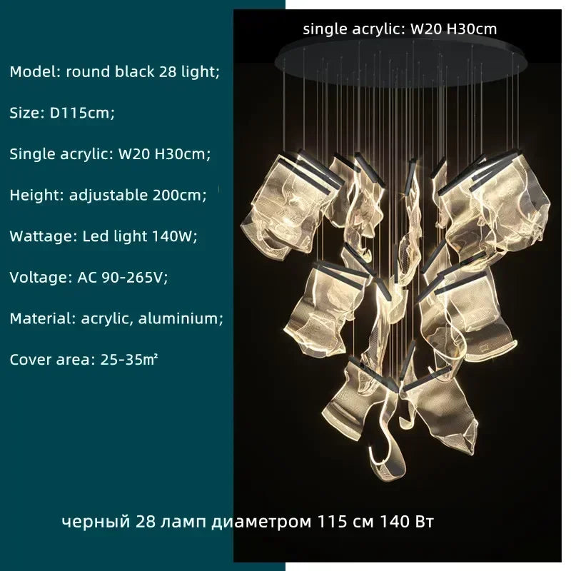 Decorbites™ Acryl-Blätter-Kronleuchter LED-Leuchte dimmbar Luxus-Pendant für die Hausdekoration