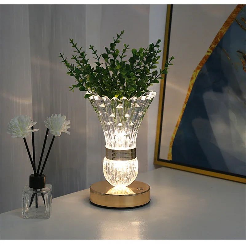 Decorbites™ Kristall-LED-Vasen-Tischleuchte mit Berührungsschalter, Dreifarbige Dimmbarkeit, Dekoration für Schlafzimmer und Wohnzimmer