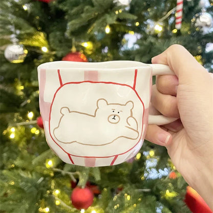 Decorbites™ Unregelmäßiger Keramischer Bärenbecher: Handgefertigte Kaffeetasse für Büro und Paare