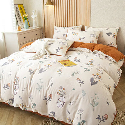 Decorbites™ Bettwäsche-Set mit Grünblatt-Druck, Flachbettlaken und Kissenbezug, Einzelbett Queen-Größe