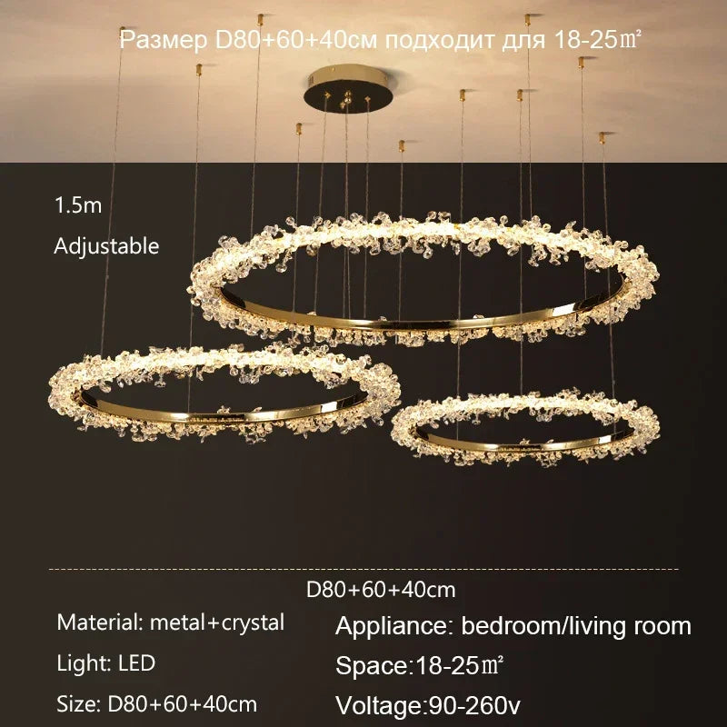 Decorbites™ Golden Round Crystal Chandelier | Nordischer Luxus-LED-Halo-Lüster für das Wohnzimmer