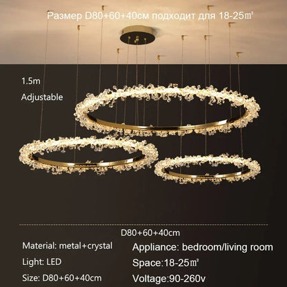 Decorbites™ Golden Round Crystal Chandelier | Nordischer Luxus-LED-Halo-Lüster für das Wohnzimmer