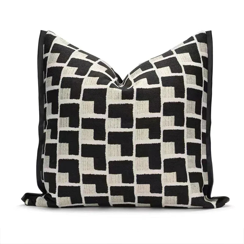 DecorBites™ Geometric Texture Black Gold Cushion Cover for Elegant Living Room Decor