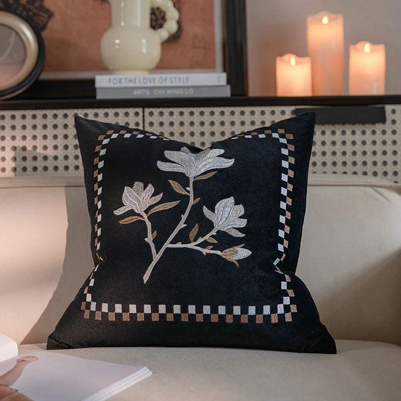 Decorbites™ Französisches Vintage-Magnolien-Besticktes Samt-Kissenbezug für Sofa und Bett