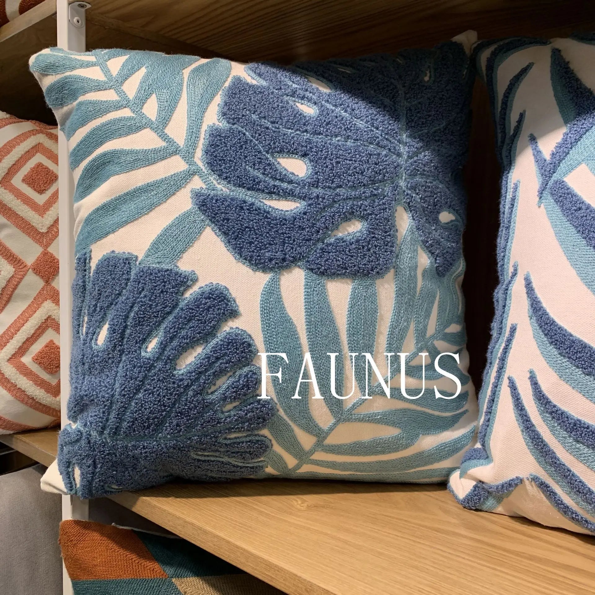 Leaf Embroidered Cotton Cushions