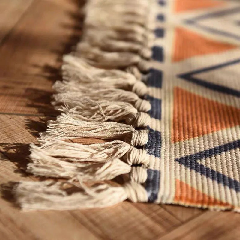 Decorbites™ Leinen-Karo-Baumwollgewebe-Teppich - Boho-Stil-Läufer für Wohnzimmer, Schlafzimmer und Heimdekoration