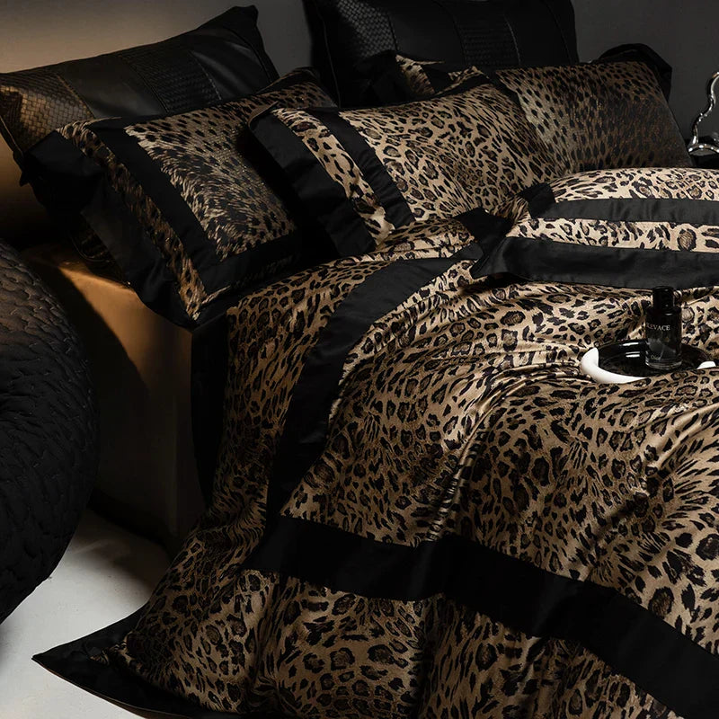 Decorbites™ Leopard-Muster Luxus-Bettwäsche-Set - Queen/King-Größe Daunenbettdeckebezug, Laken, Kissenbezüge
