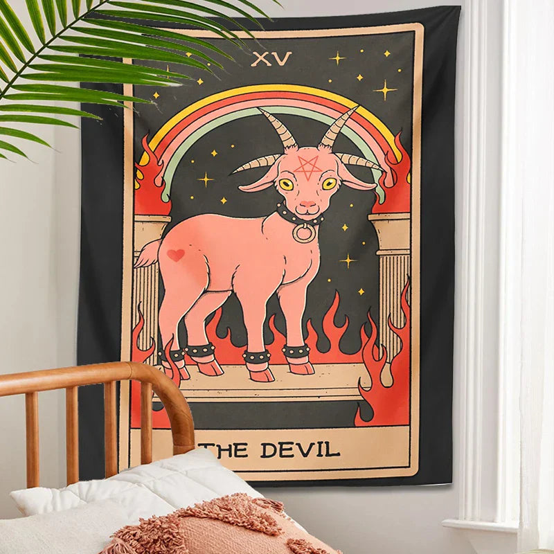 Decorbites™ Teufel Tarot Ziegen Wandhänger Tapisserie - Heimdekoration Hippie Studentenzimmer