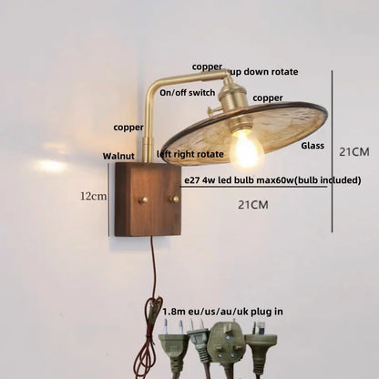 Decorbites™ LED-Wandleuchte aus Walnussholz, drehbar, Kupfer-Nachttischlampe
