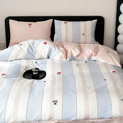 Decorbites™ Bestickte Baumwoll-Bettwäsche-Set, Bettwäsche-Set für Kingsize-Bett mit weichem Bettlaken