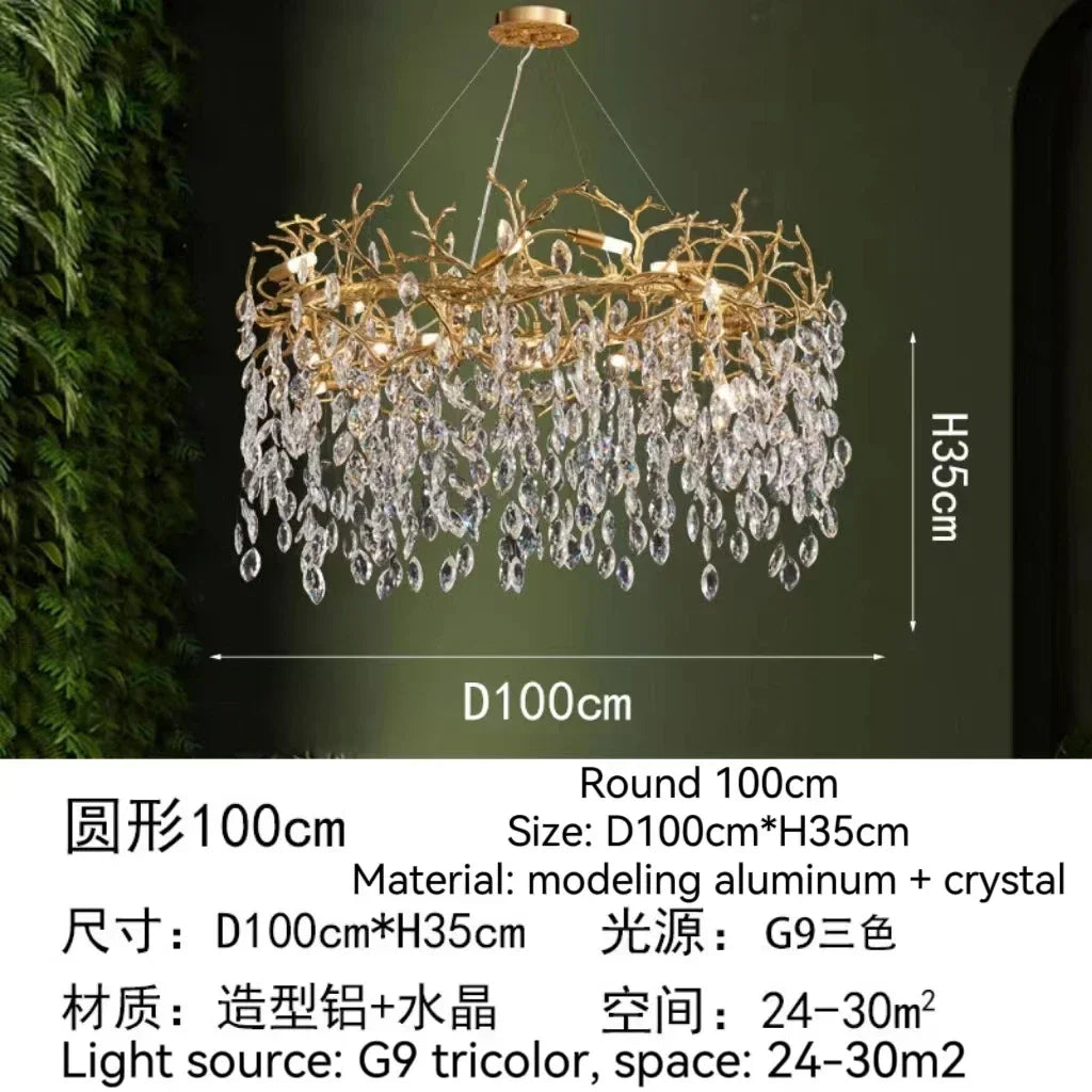Decorbites™ Golden Crystal Tree Deckenleuchter, Luxuriöse Aluminium-Kunstarmatur
