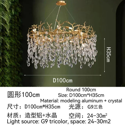 Decorbites™ Golden Crystal Tree Deckenleuchter, Luxuriöse Aluminium-Kunstarmatur