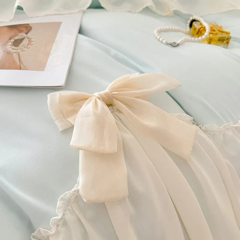 Decorbites™ Korean Lace Bogen-Bettwäsche-Set: Luxuriöse Prinzessinnen-Steppdecke für Mädchen Hochzeit Heimtextilien